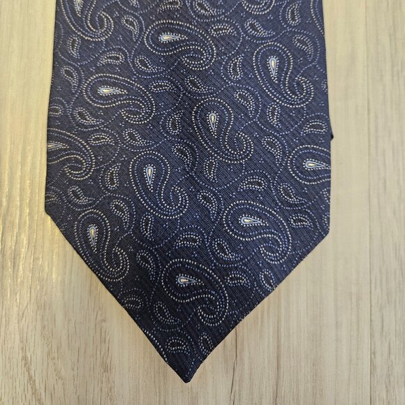 Nautica Blue Gray Navy Paisley Print Silk Tie - Picture 2 of 3